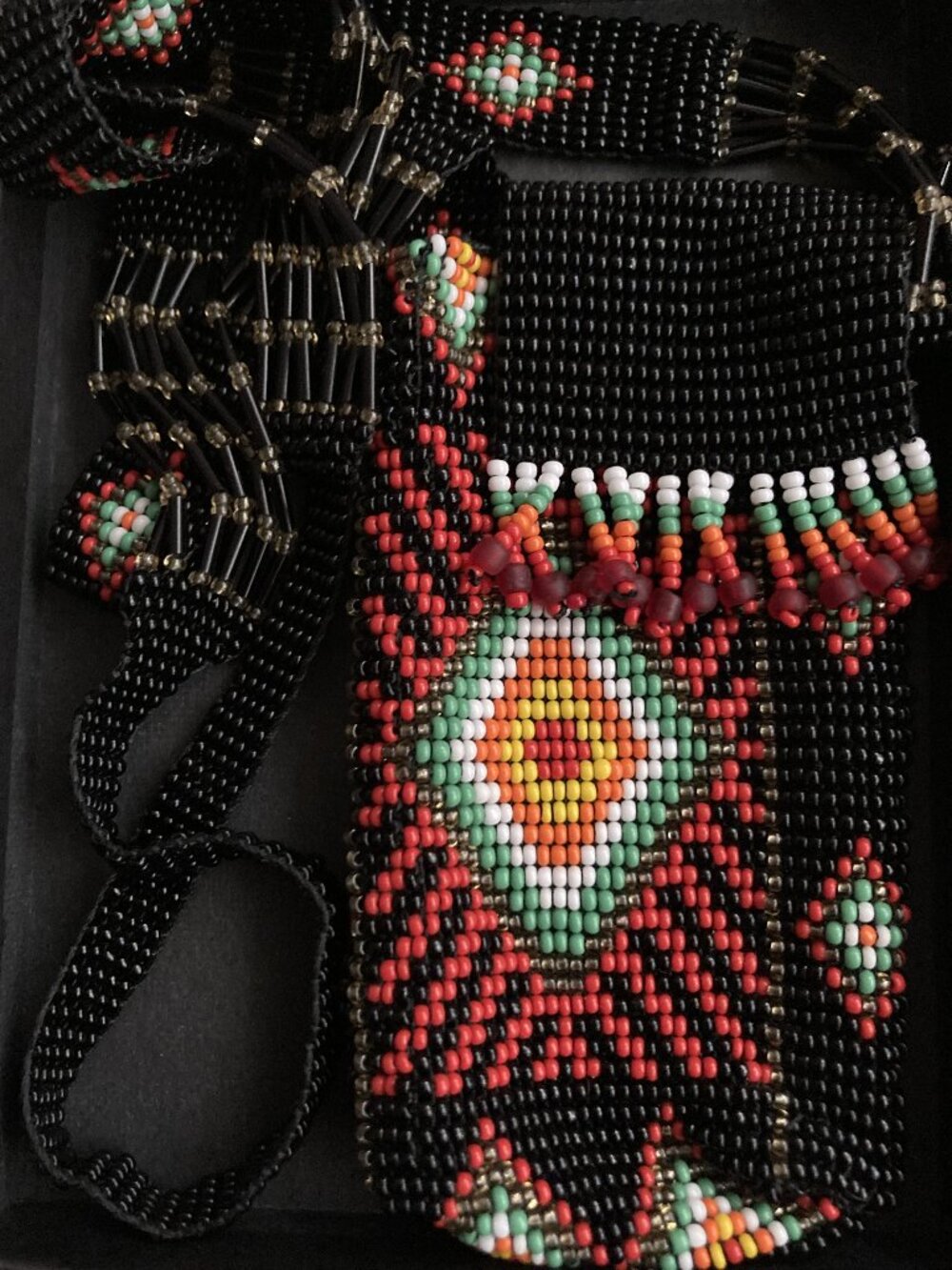 Vintage Handmade Beaded Pouch Bag/Necklace